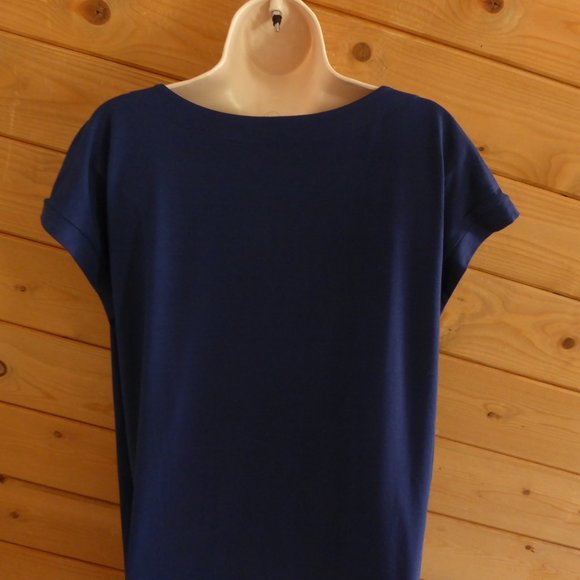Eileen Fisher Navy Blue Bonnet Drape Front Jersey Cap Sleeve Above Knee Dress S - Picture 9 of 11